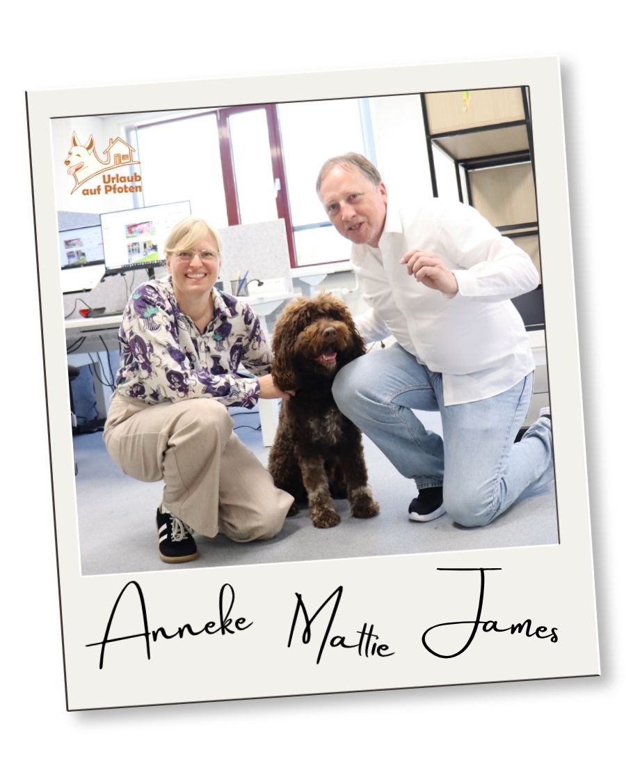 Das Urlaub auf Pfoten-Team und Hund Mattie